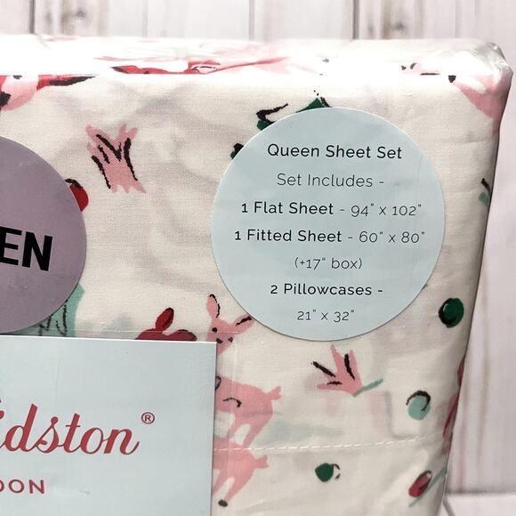 CATH KIDSTON London QUEEN Sheet Set 100% Cotton Ditsy Deer Christmas Holiday New - Picture 3 of 9